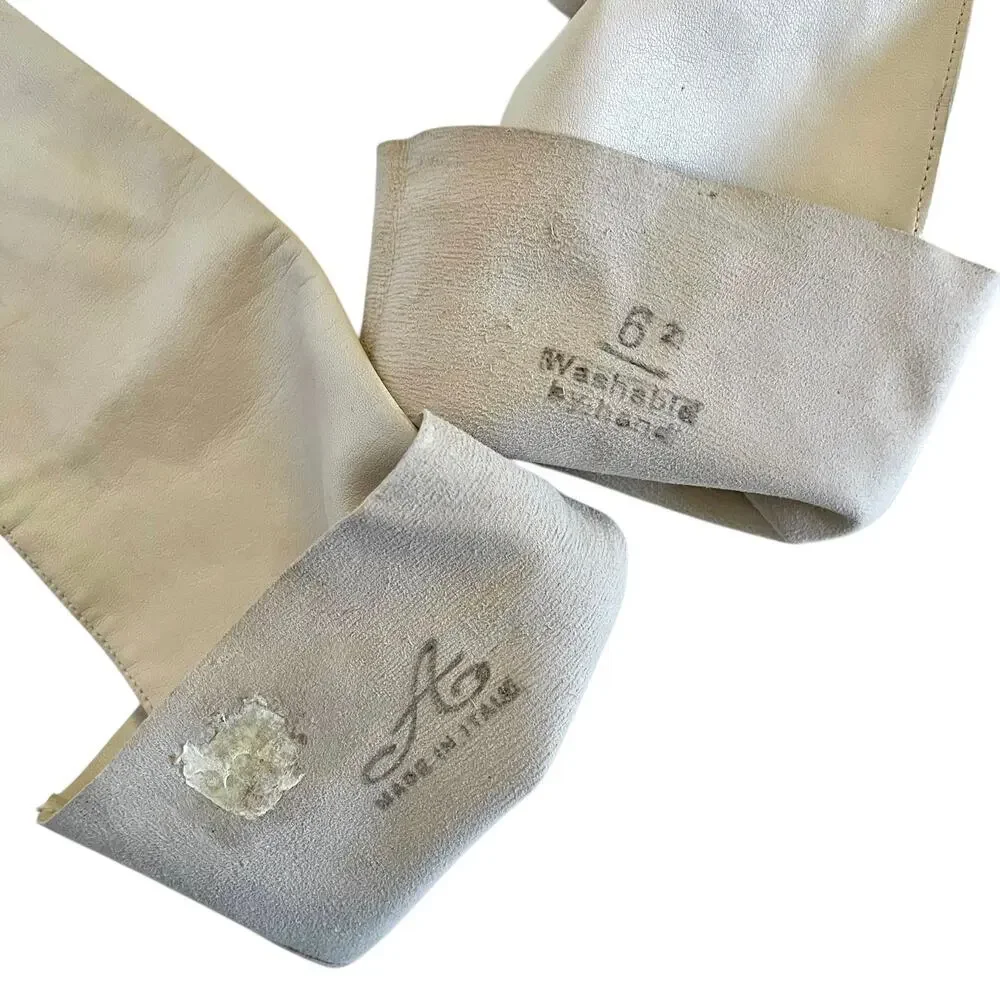 Vintage Kidskin Bone White Italian Leather Forearm Long Evening Gloves Sz 6/6.5